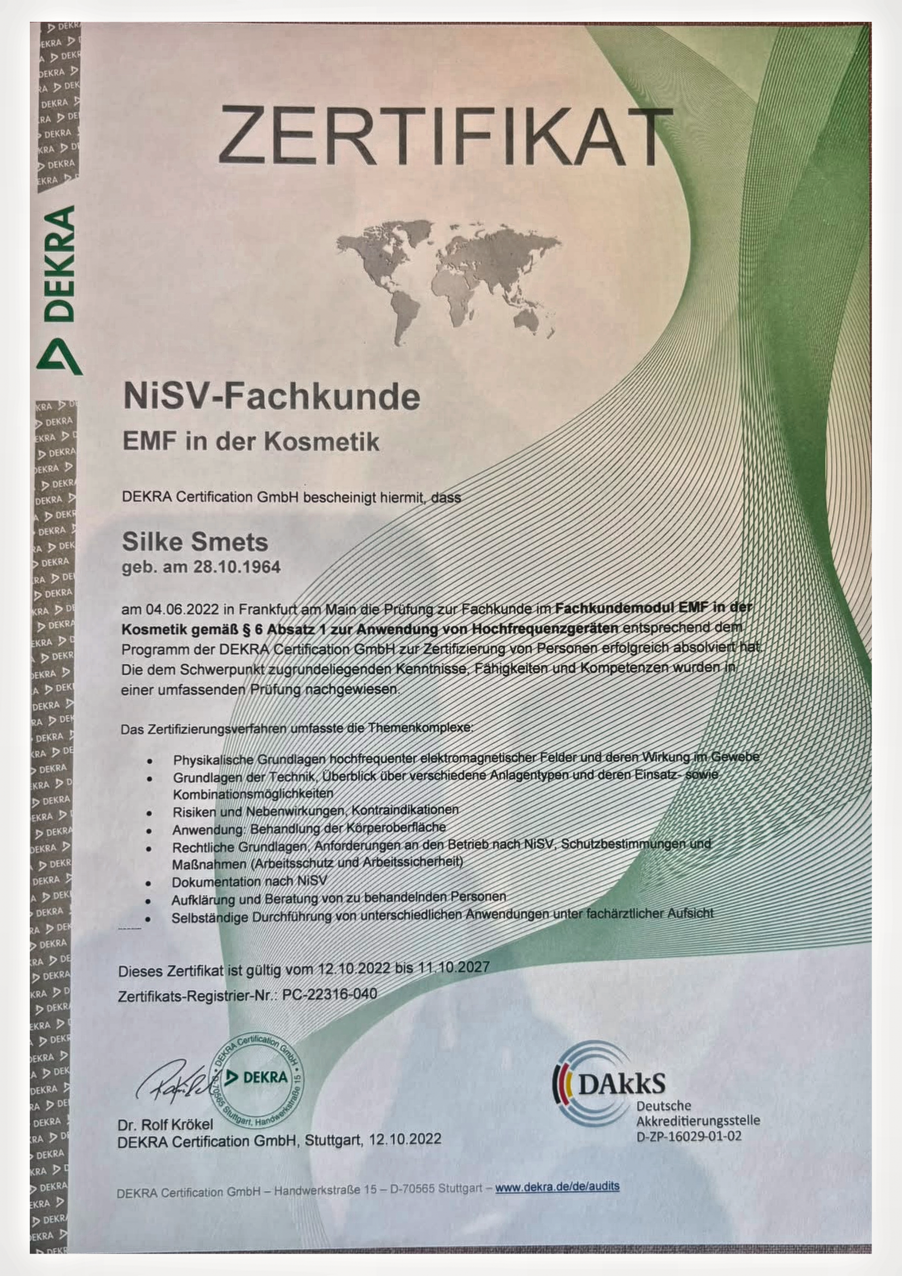DEKRA Zertifikat NiSV Fachkunde EMF